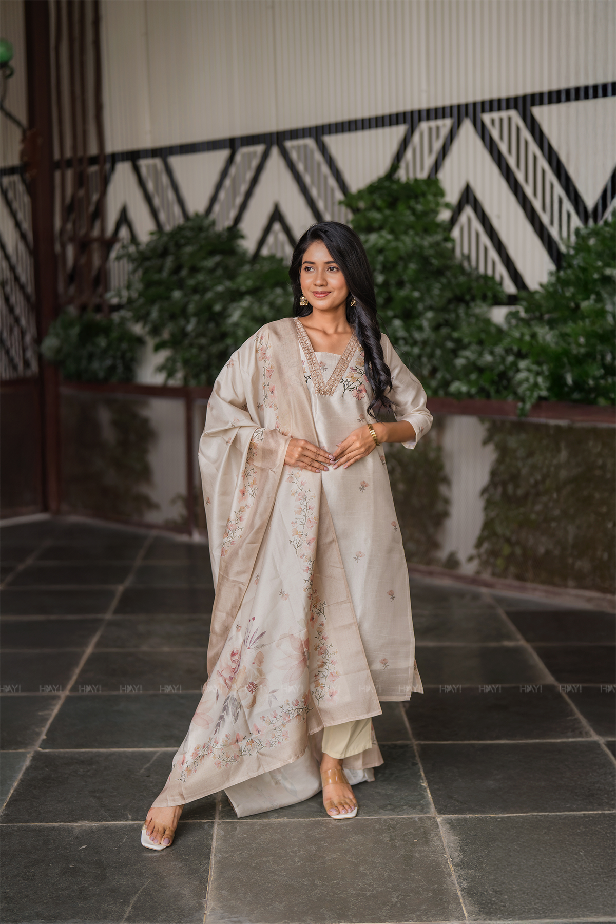 Ivory Grace Embroidered &amp; Printed 3 Piece Tussar Silk Blend Kurti Set with Dupatta
