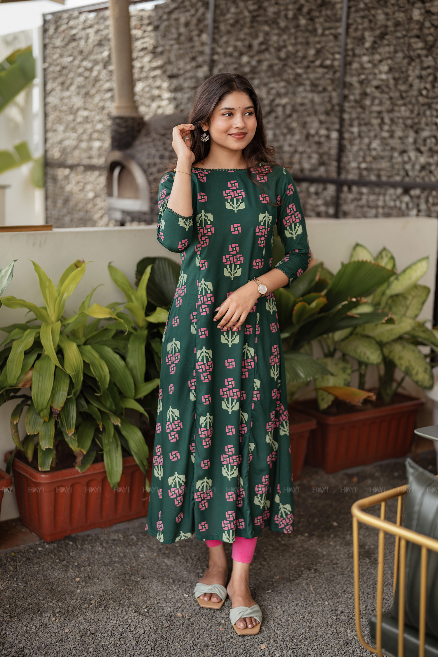 Jade Garden Dark Green Printed Viscose Kurta