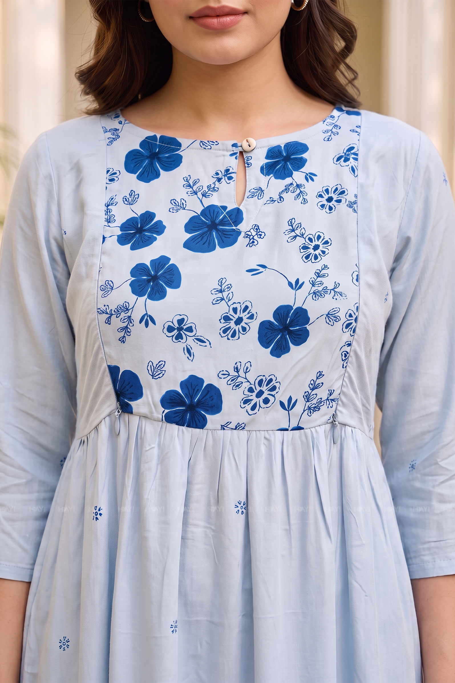 Bluebell Bloom Blue Floral Printed Maternity Maxi Dress