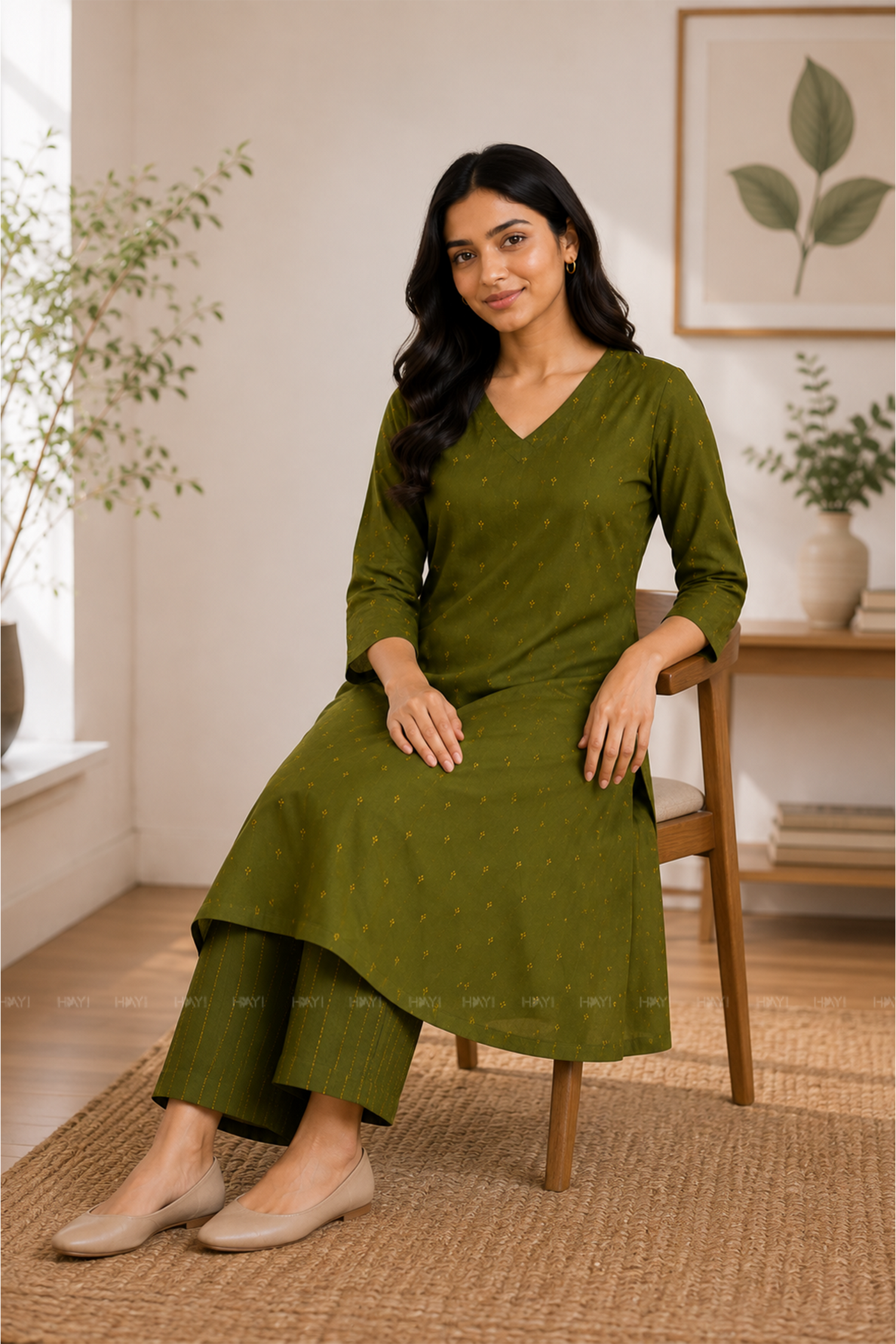 Verdant Glow Olive Printed Co-ord set