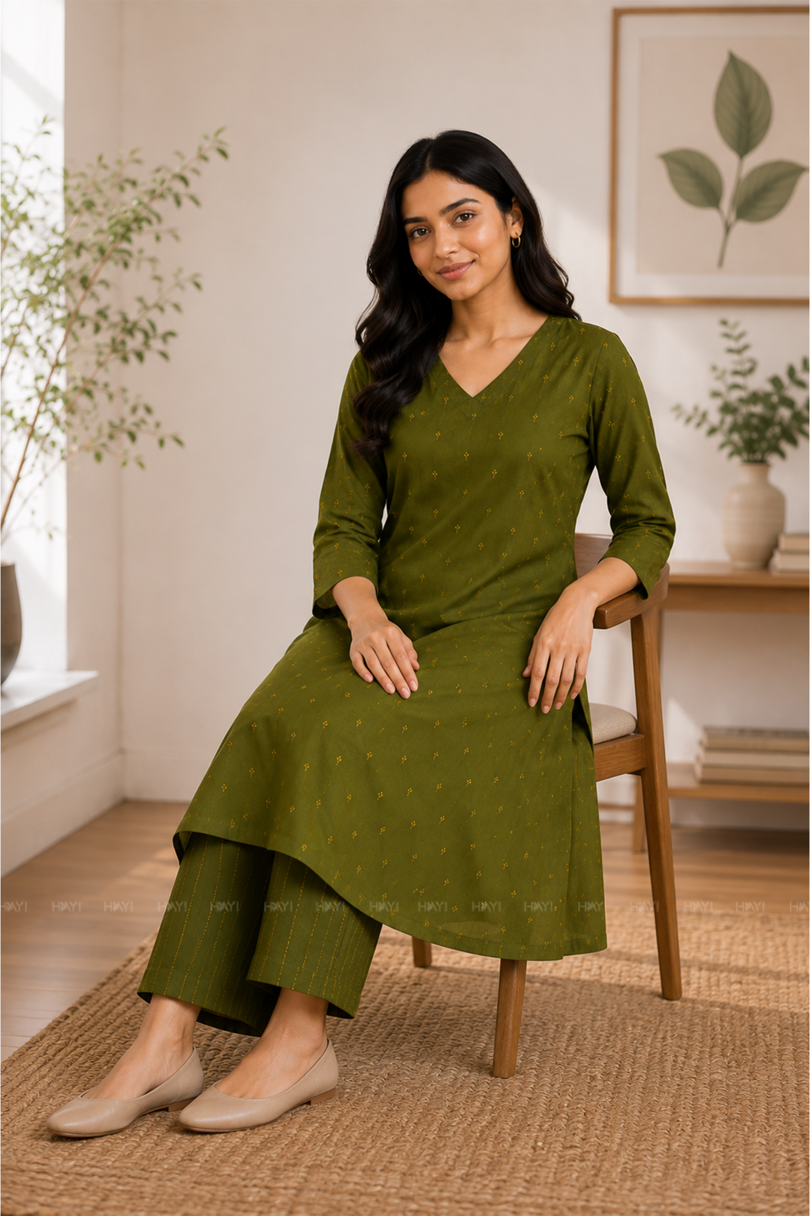 Verdant Glow Olive Printed Co-ord set