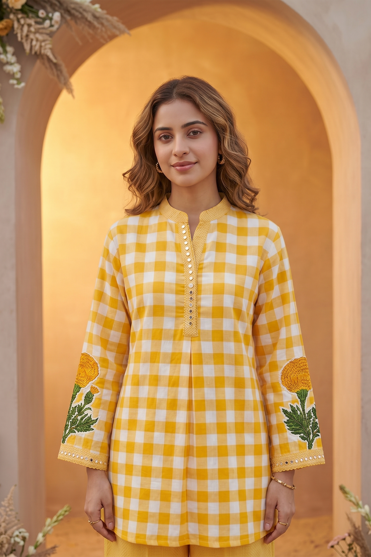 Sunshine Bloom Yellow Cotton Blend Printed Co-ords Set