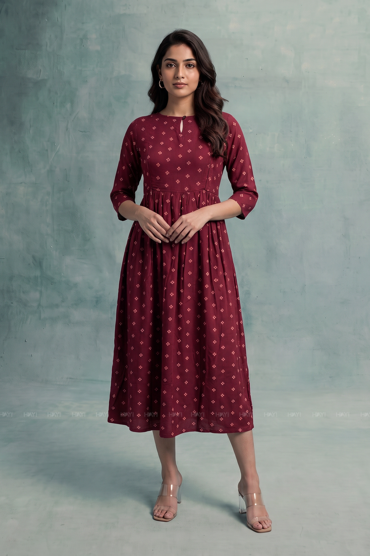 Berry Belle Maroon Printed Maternity Maxi Dress