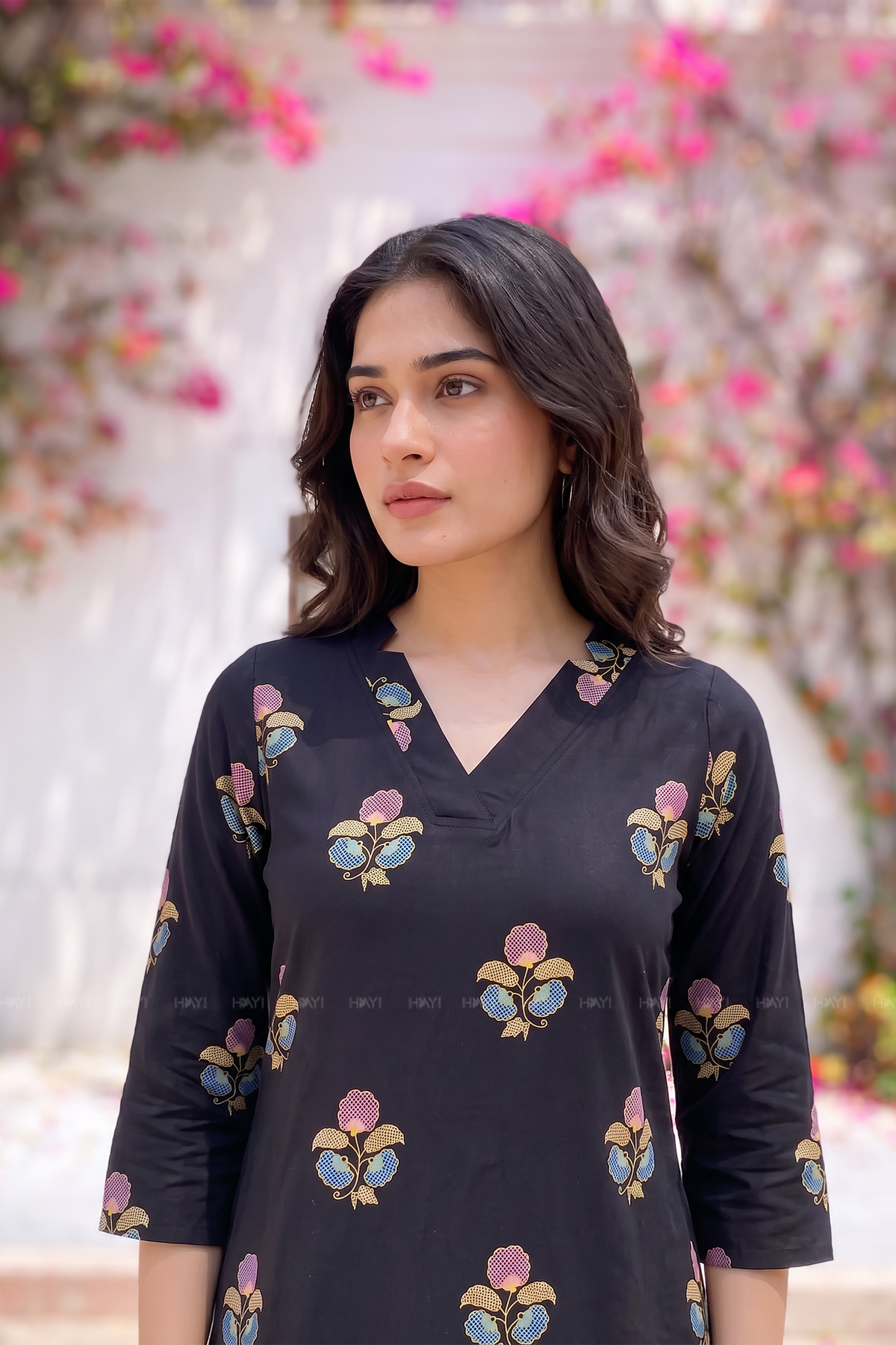 Floral Reverie Black Viscose Printed Kurta