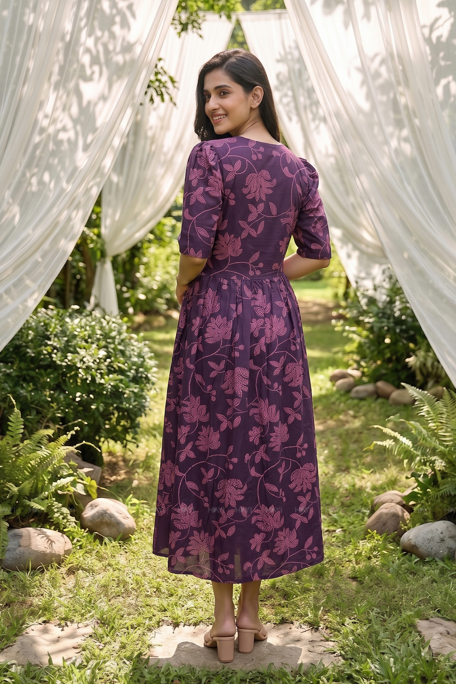 Petal Eclipse Purple Floral Printed Maternity and Feeding Maxi Dress