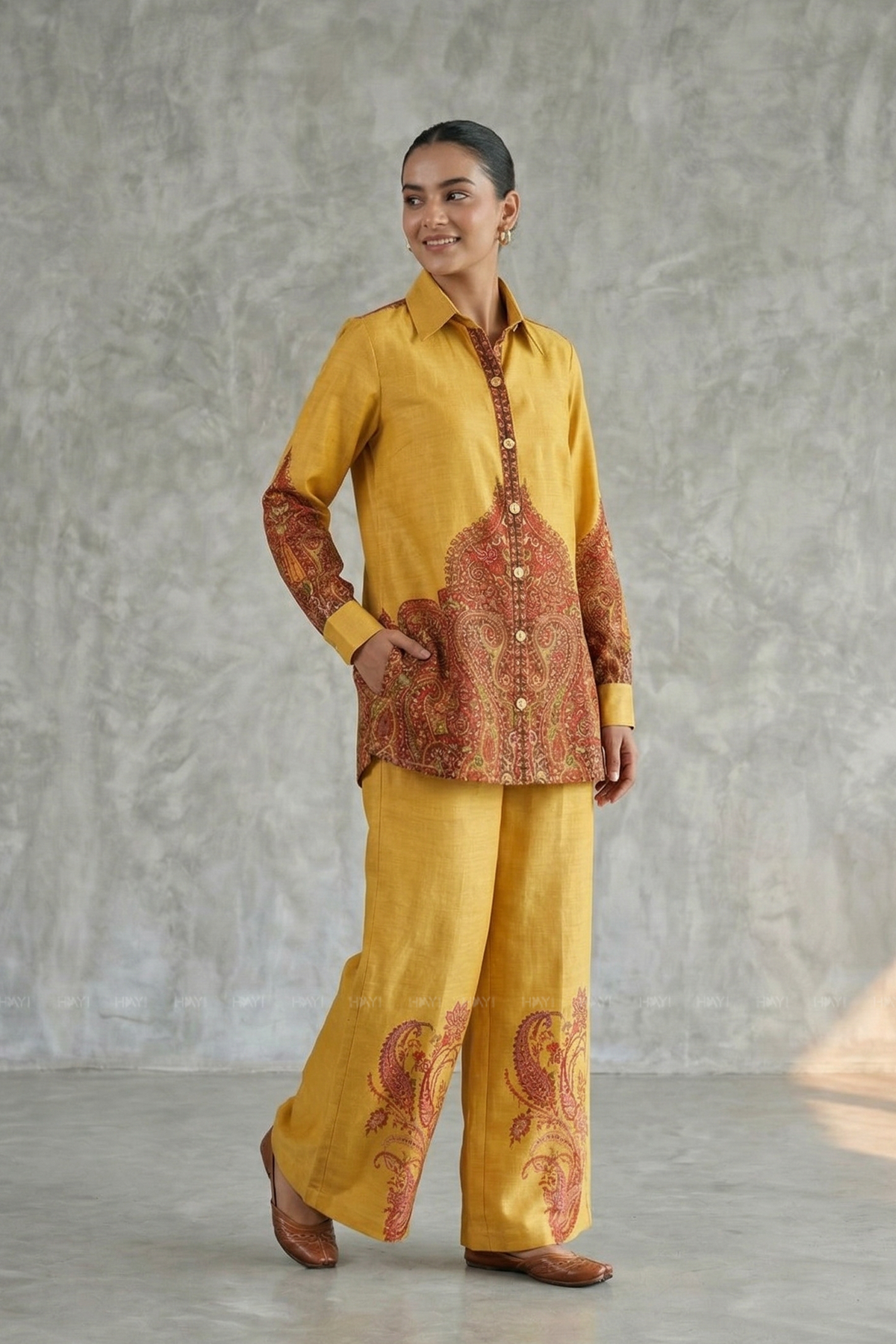 Amber Heritage Yellow Printed Cotton Co-ords Set