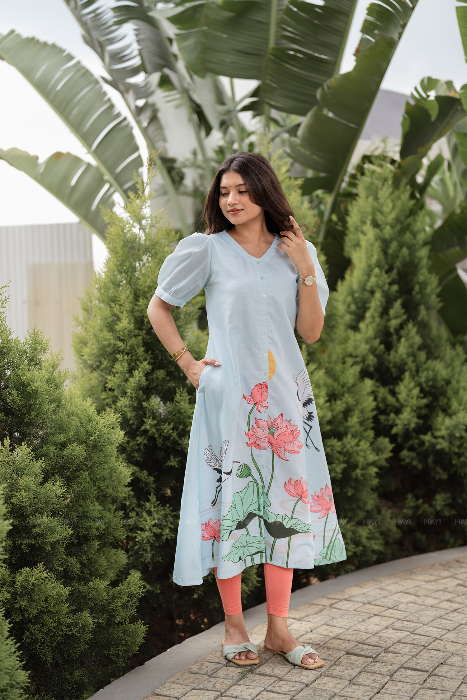 Lotus tale Blue Printed A-Line Kurta