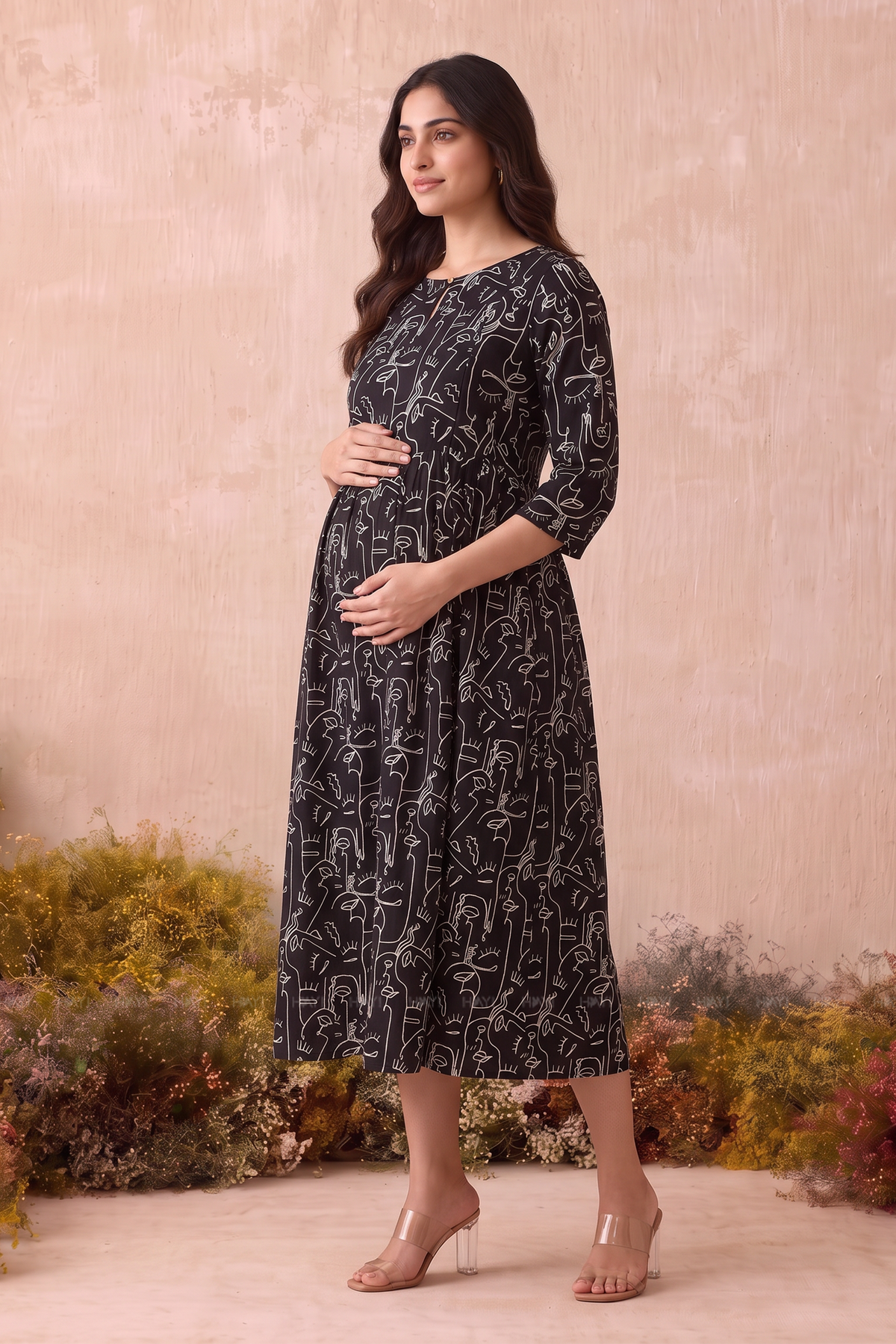 Doodle Muse Black Printed Maternity Maxi Dress