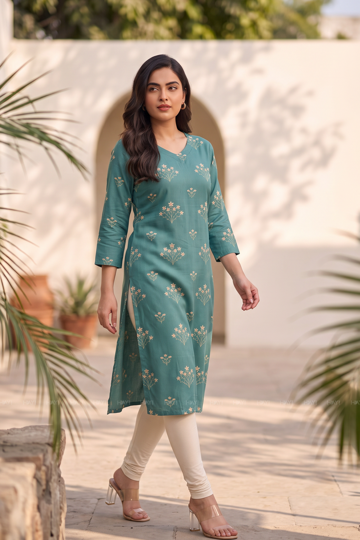 Floral Sage Floral Printed Straight Kurta