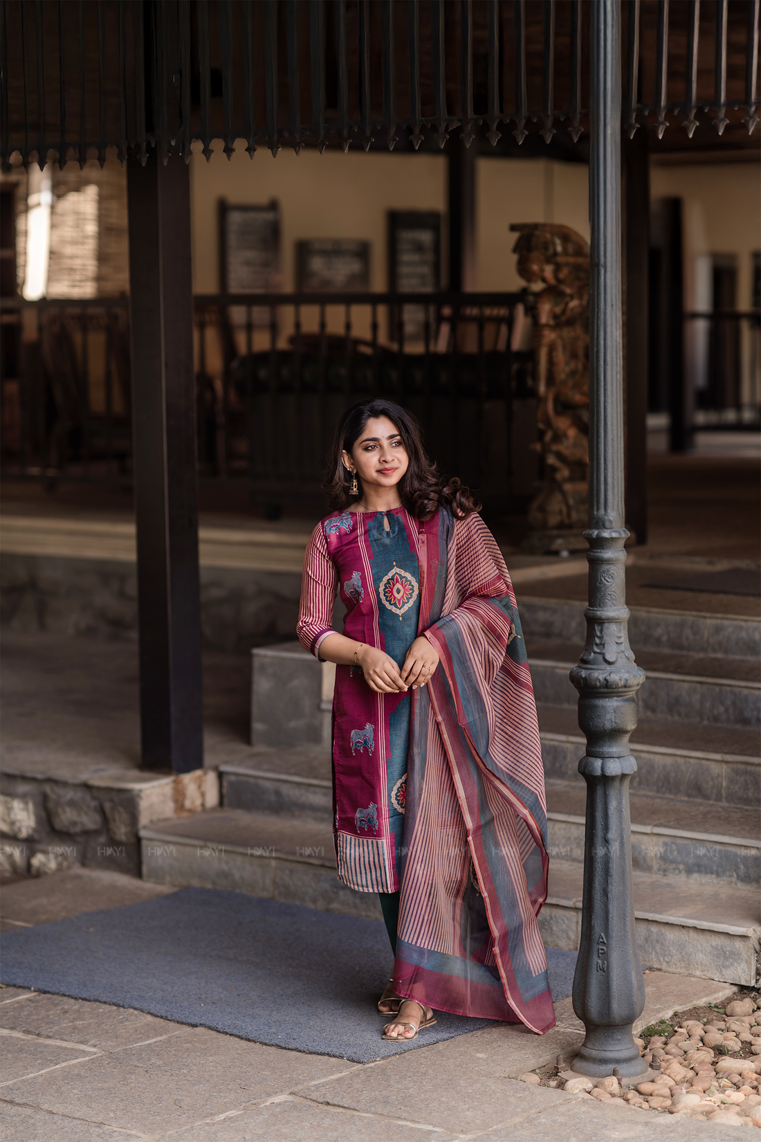 Rustic Grace Red 2 Piece Shimmer Tissue Blend Placement Printed Kurta with Dupatta