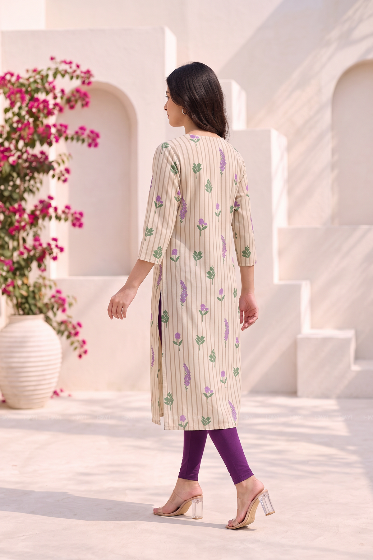 Ivy Bloom Beige Viscose Floral Printed Kurta