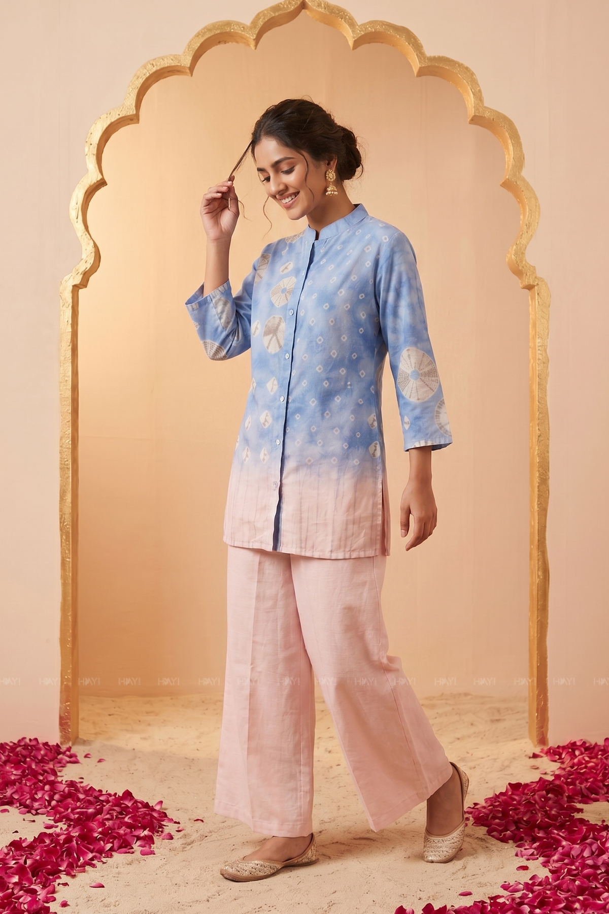 Veya Muse Blue Cotton Blend Printed Co-ords Set
