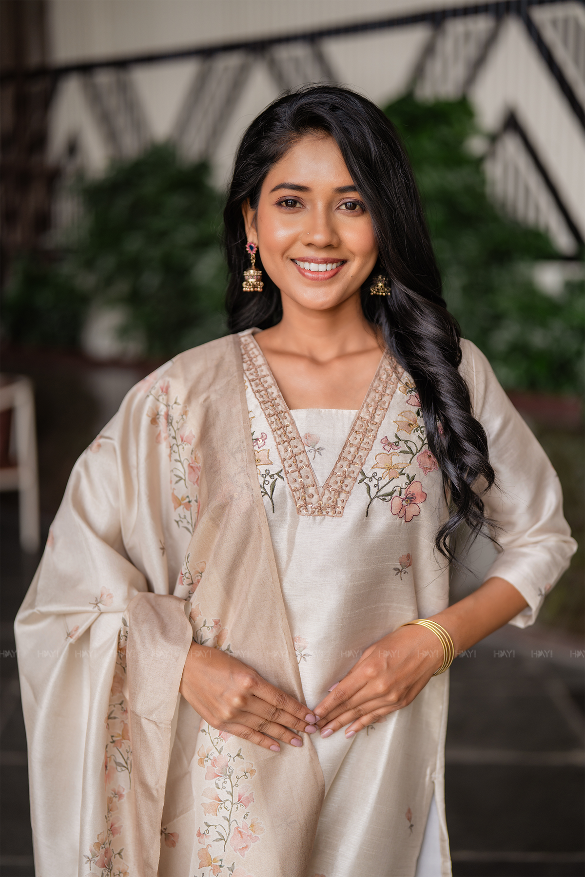 Ivory Grace Embroidered &amp; Printed 3 Piece Tussar Silk Blend Kurti Set with Dupatta