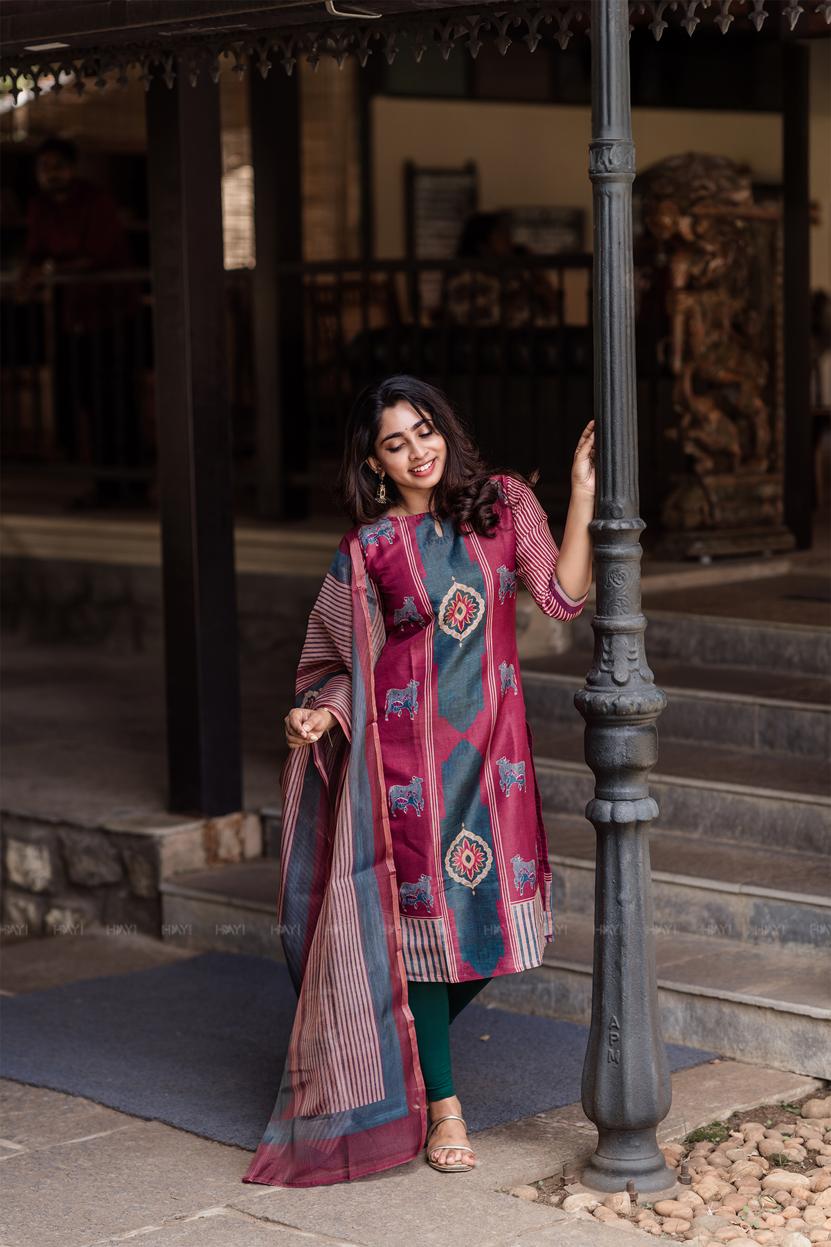 Rustic Grace Red 2 Piece Shimmer Tissue Blend Placement Printed Kurta with Dupatta