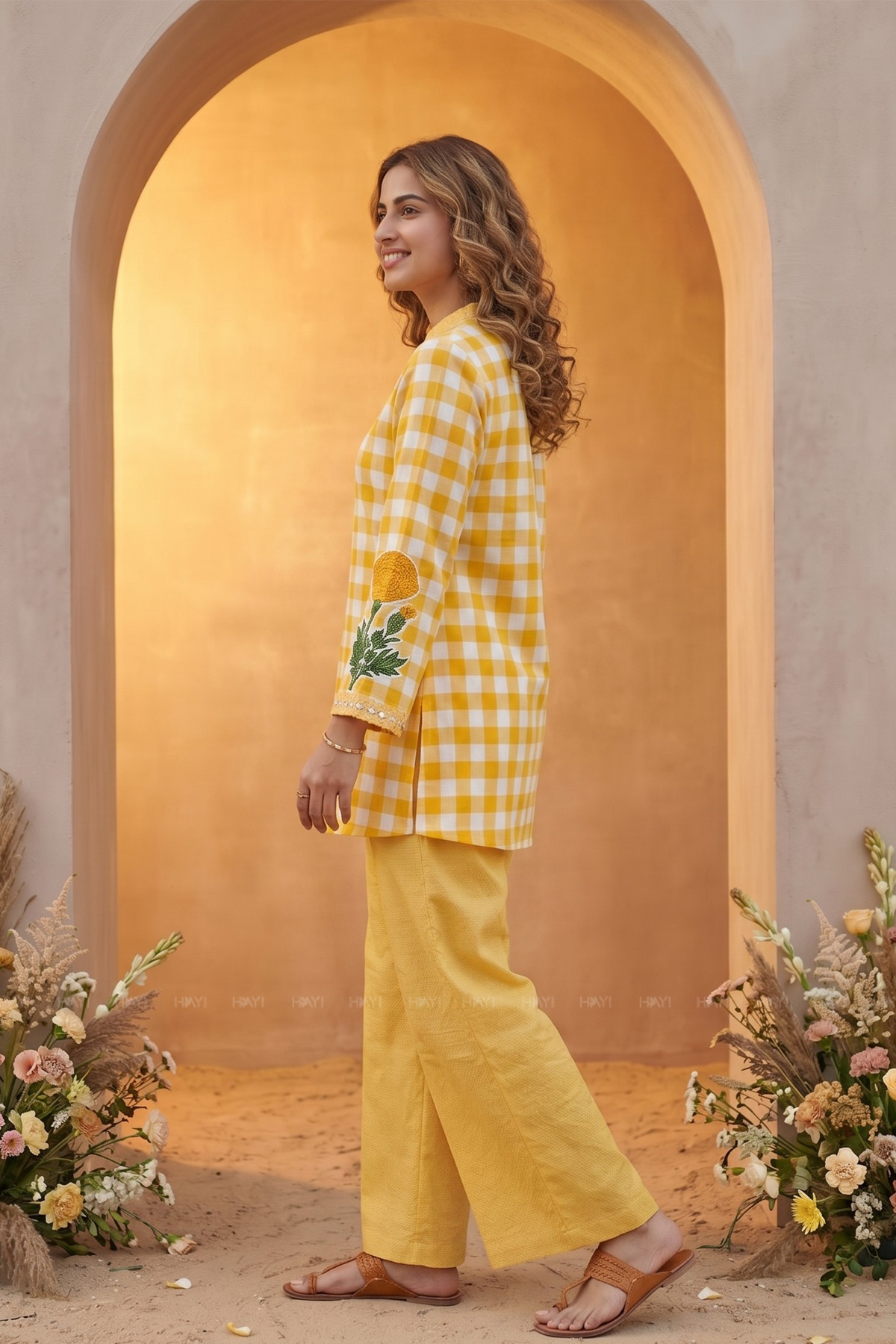 Sunshine Bloom Yellow Cotton Blend Printed Co-ords Set