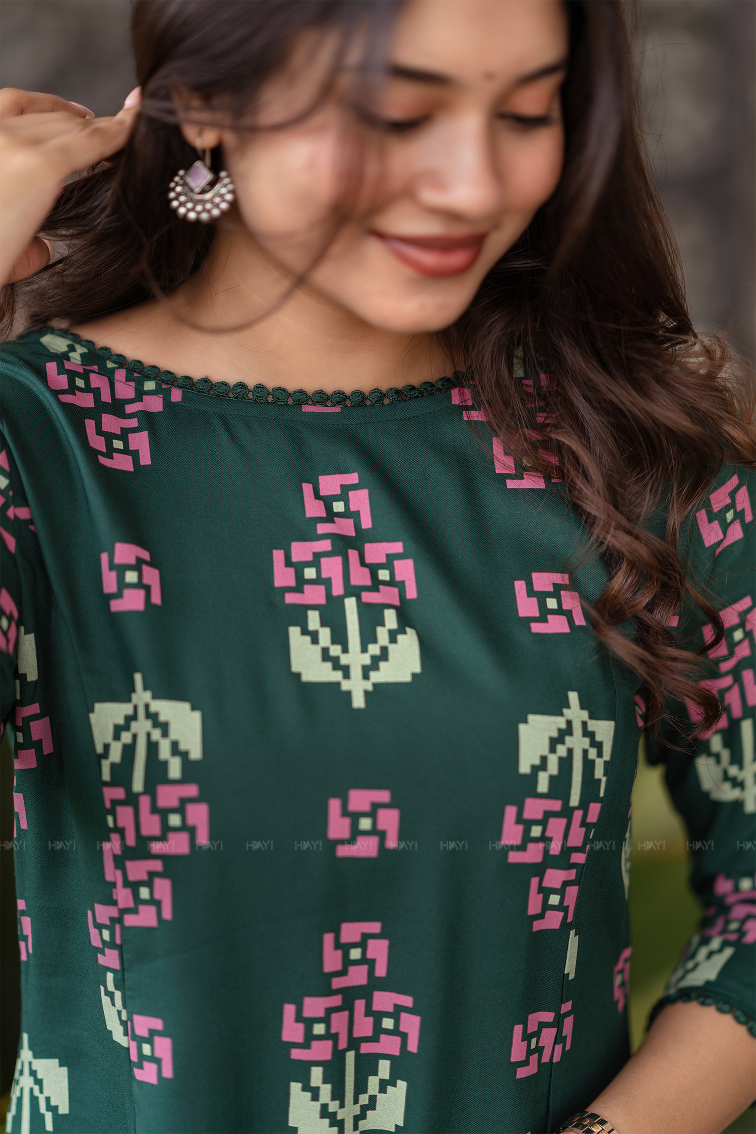 Jade Garden Dark Green Printed Viscose Kurta