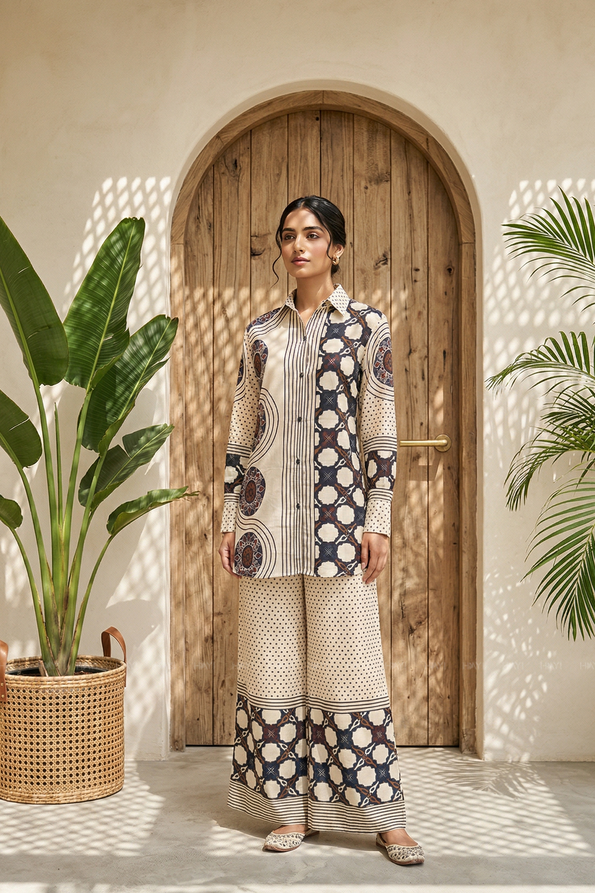 Desert Rhythm Beige Printed Cotton Co-ords Set