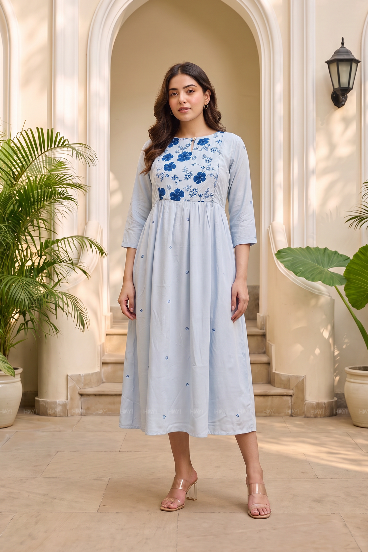 Bluebell Bloom Blue Floral Printed Maternity Maxi Dress