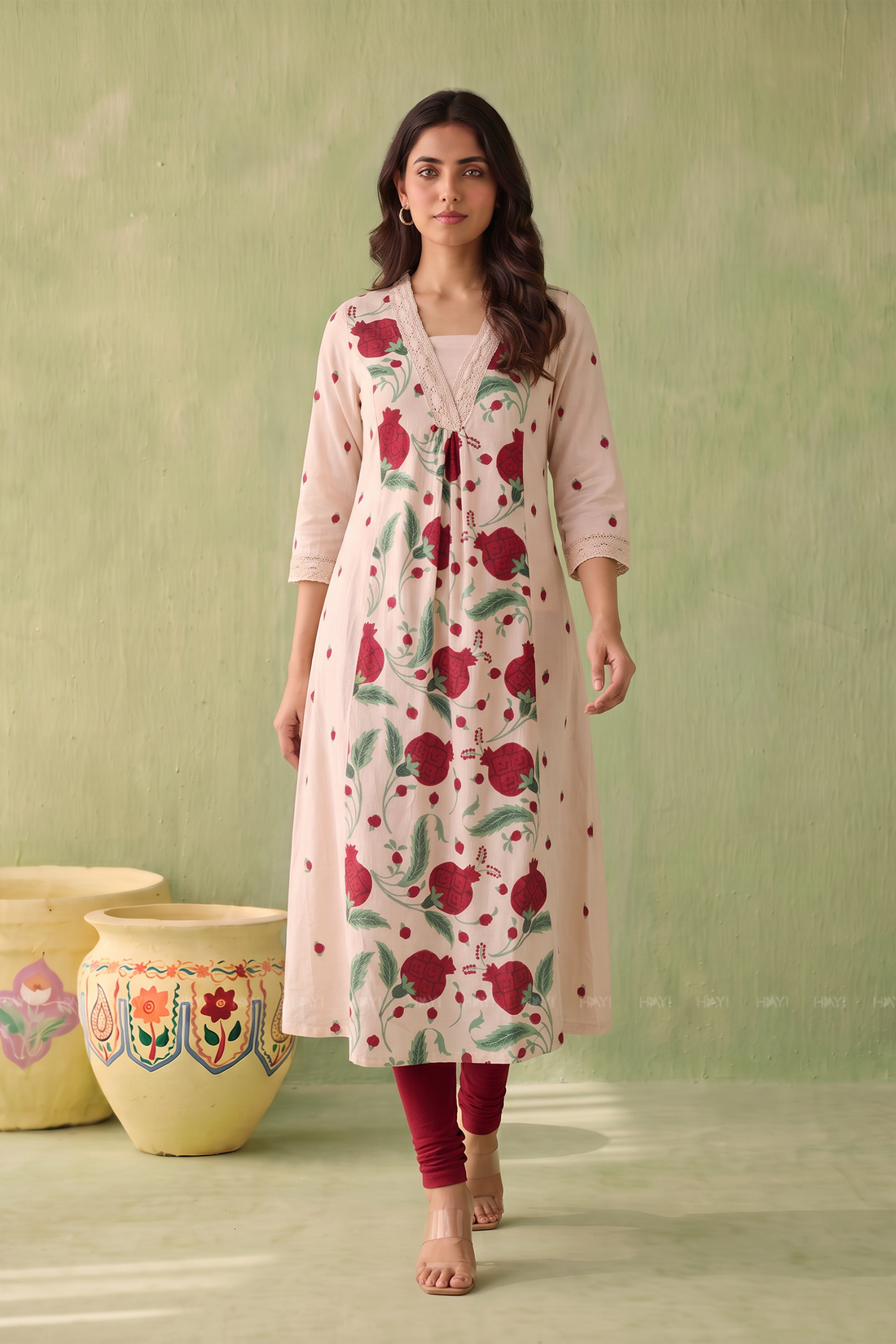Floral Harmony Peach Viscose Printed A-Line Kurta