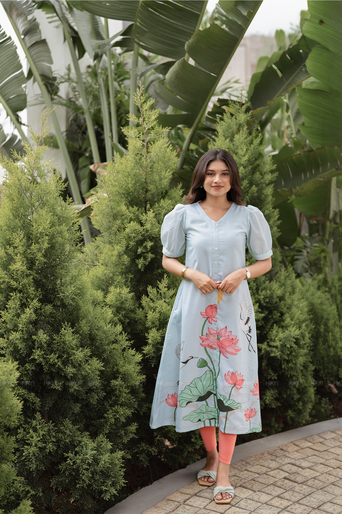 Lotus tale Blue Printed A-Line Kurta