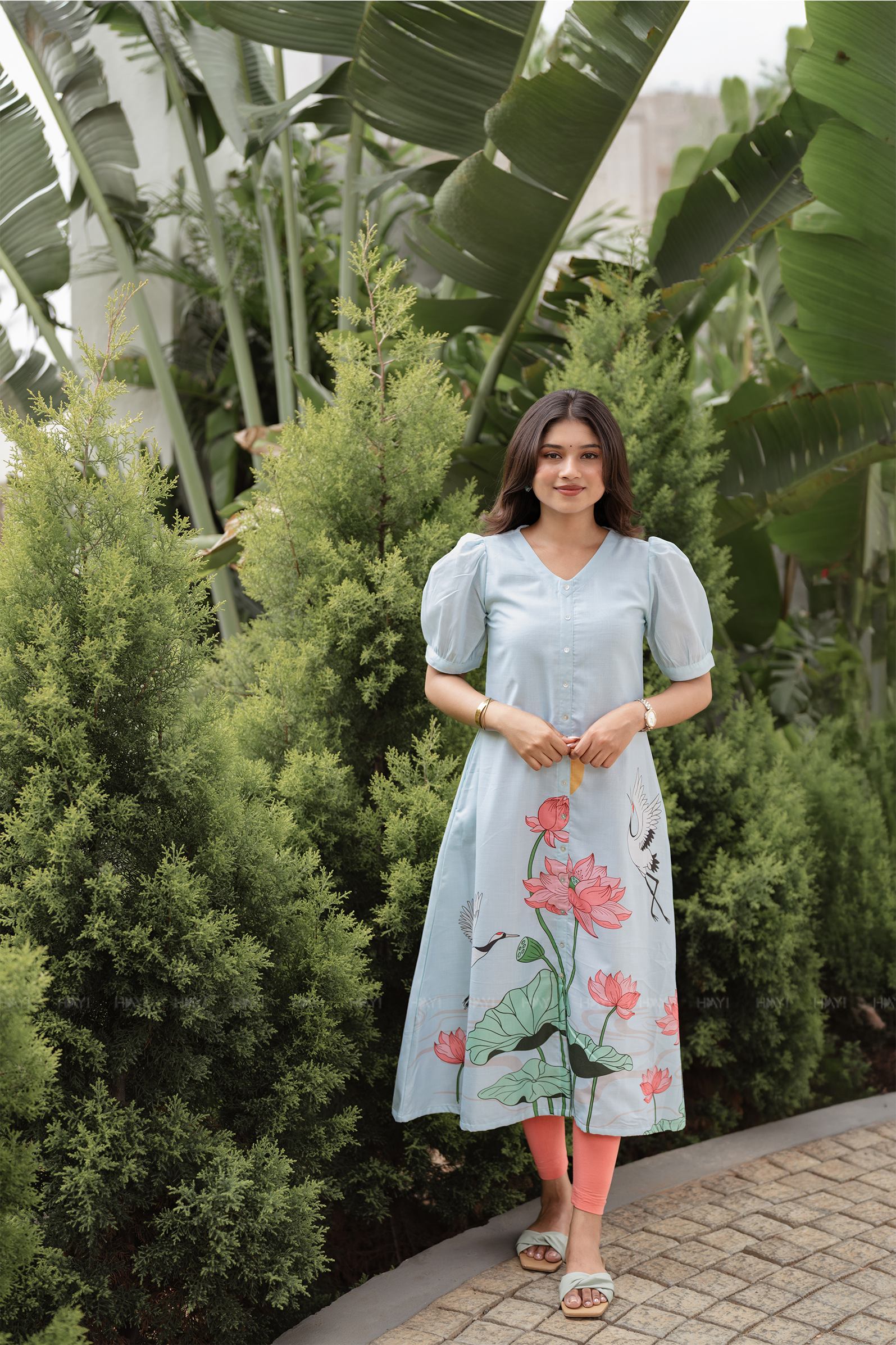 Lotus tale Blue Printed A-Line Kurta