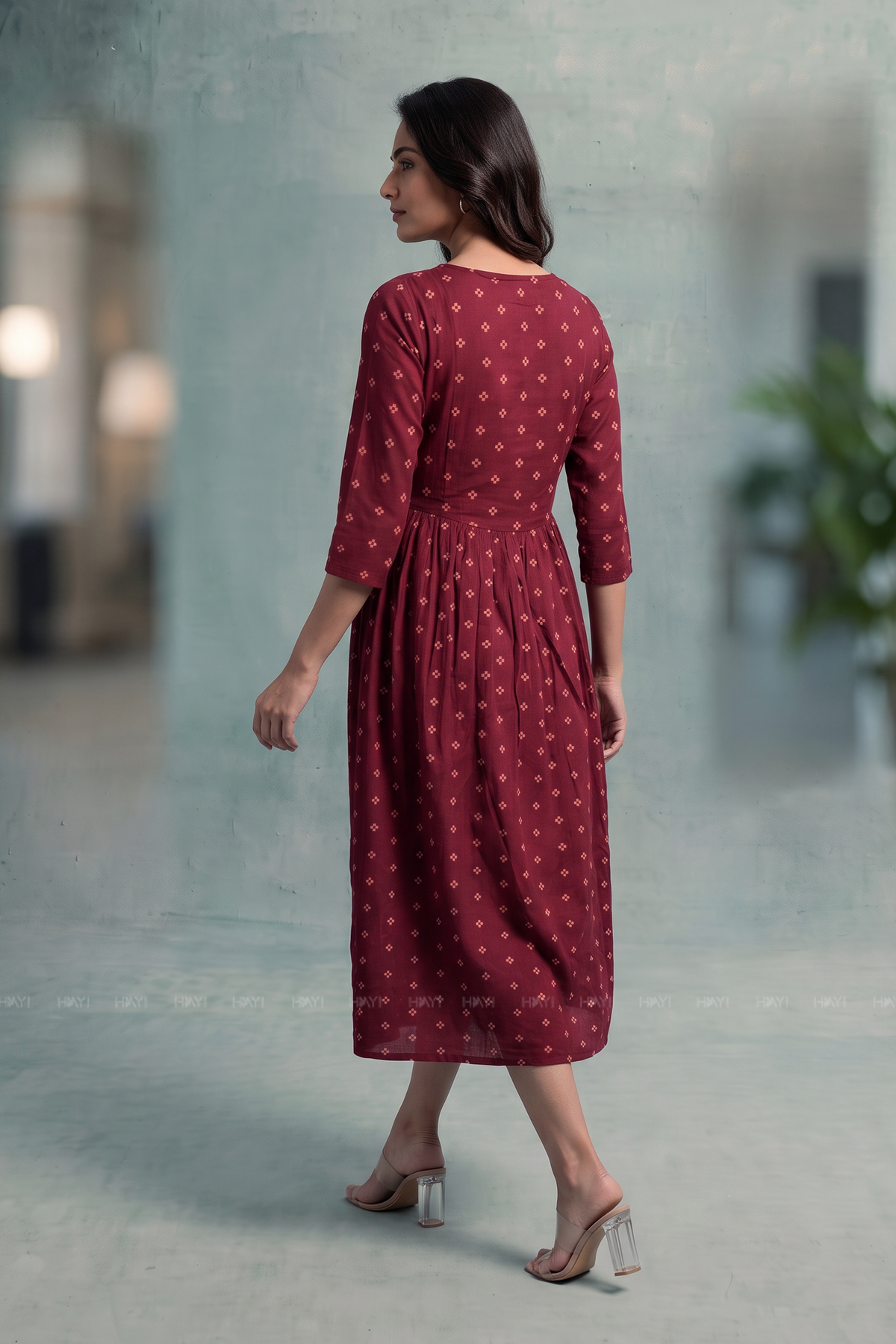 Berry Belle Maroon Printed Maternity Maxi Dress
