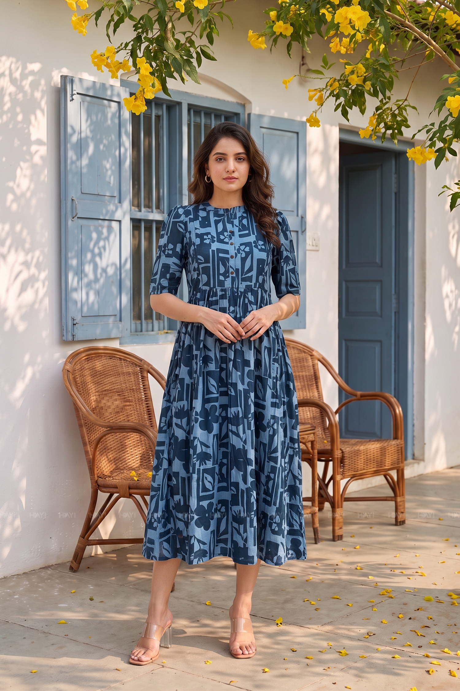 Teal Floral Mosaic Printed Maternity and Feeding Maxi Dress