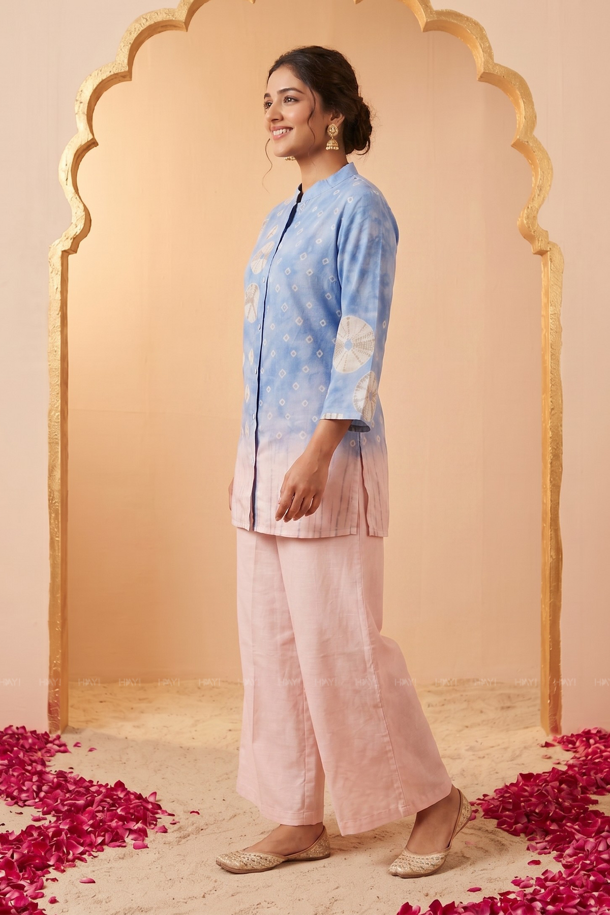 Veya Muse Blue Cotton Blend Printed Co-ords Set