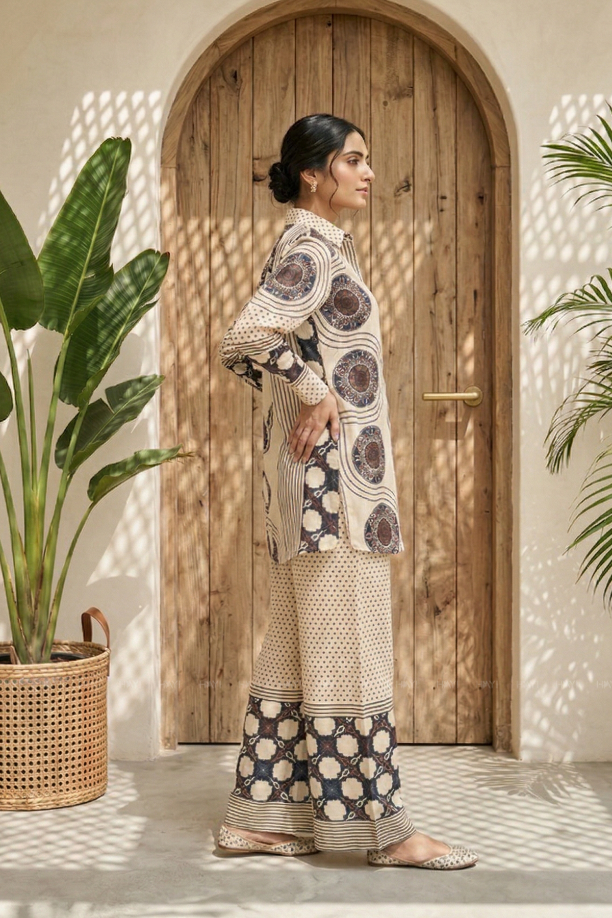 Desert Rhythm Beige Printed Cotton Co-ords Set