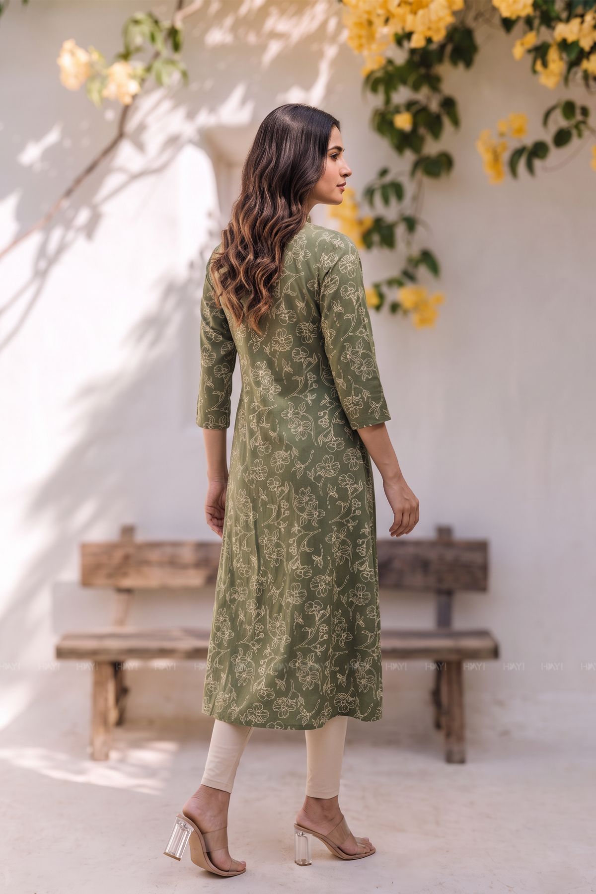 Botanical Charm Green Viscose Printed A-Line Kurta