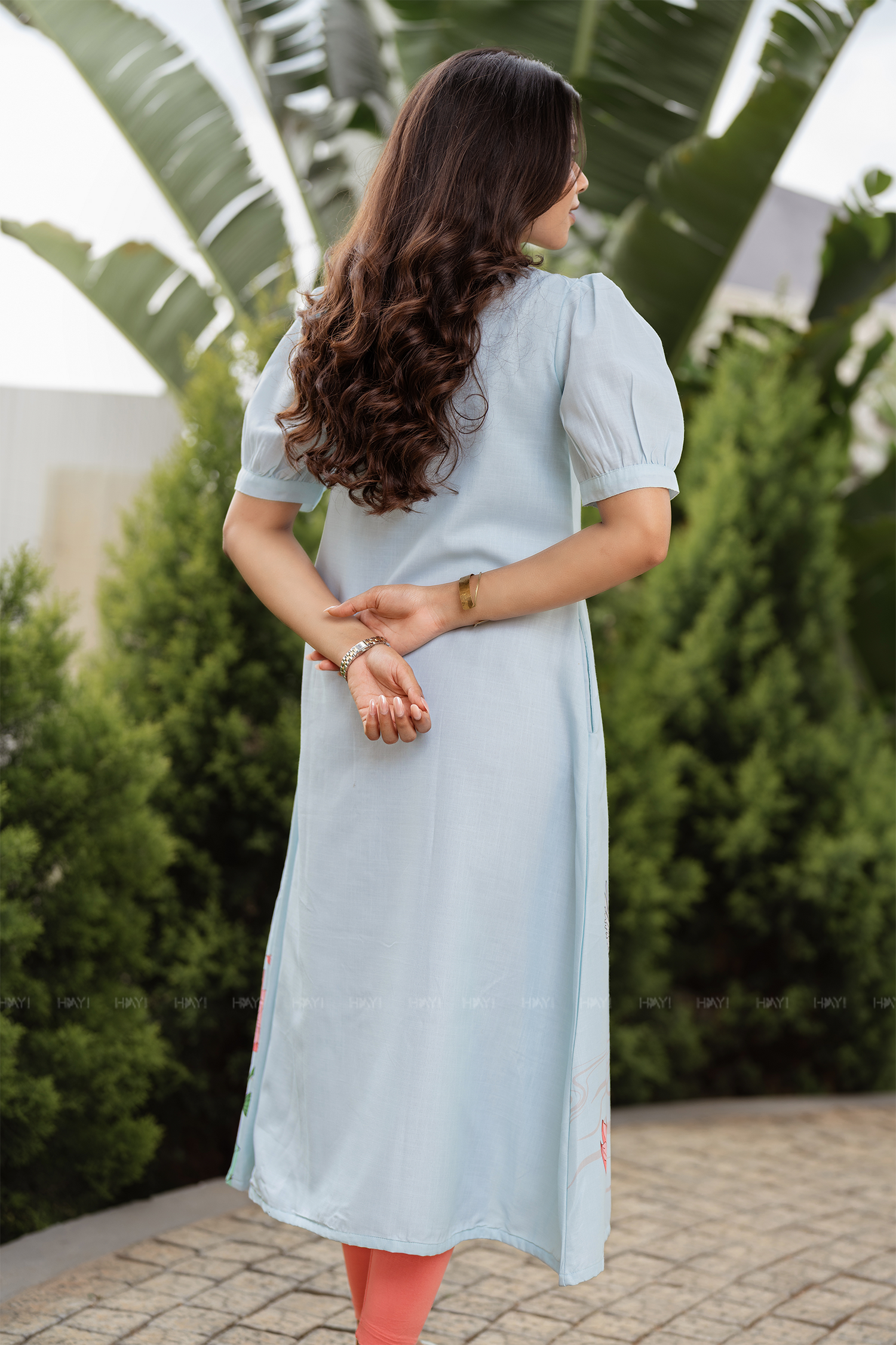 Lotus tale Blue Printed A-Line Kurta