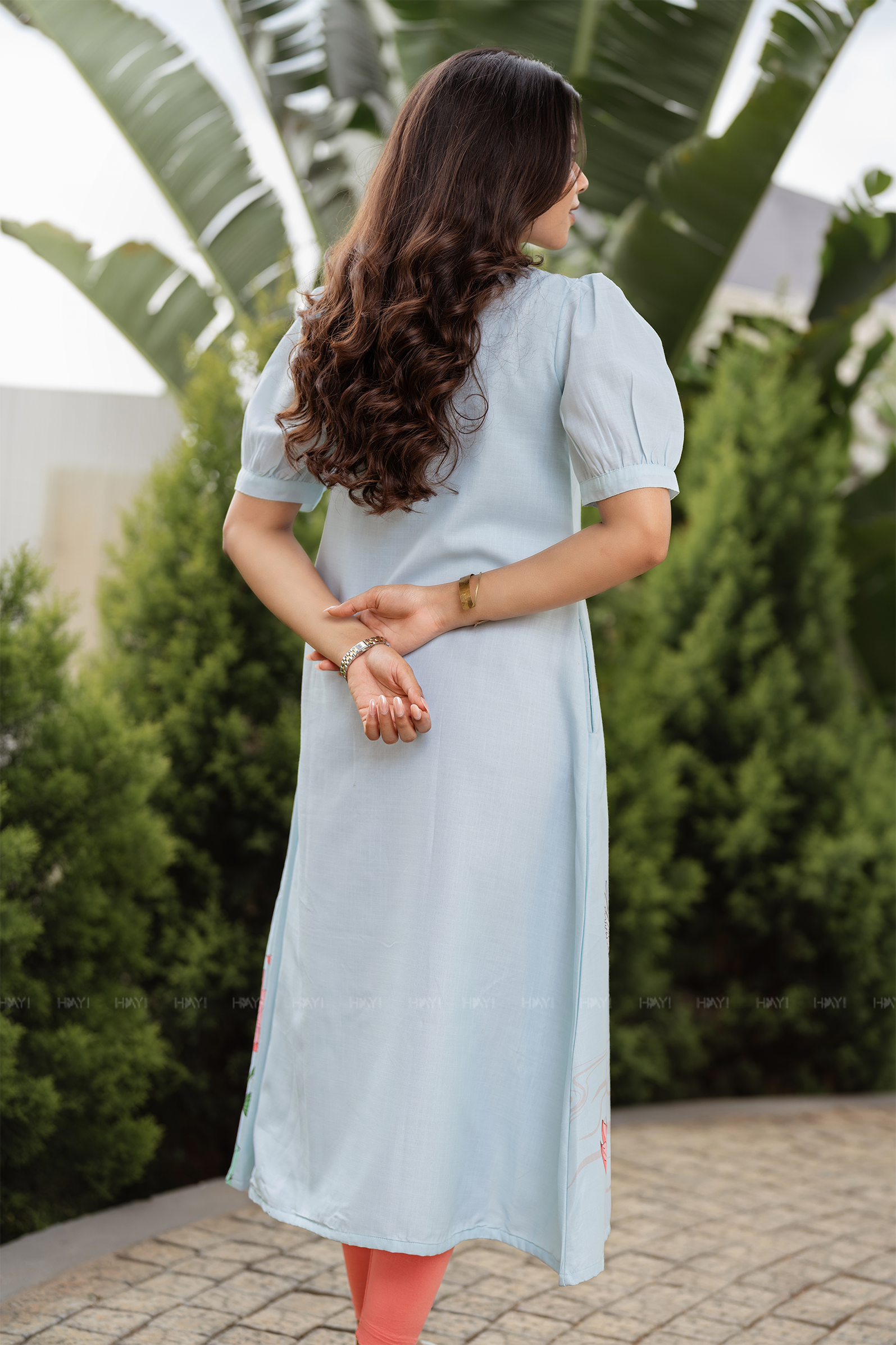 Lotus tale Blue Printed A-Line Kurta