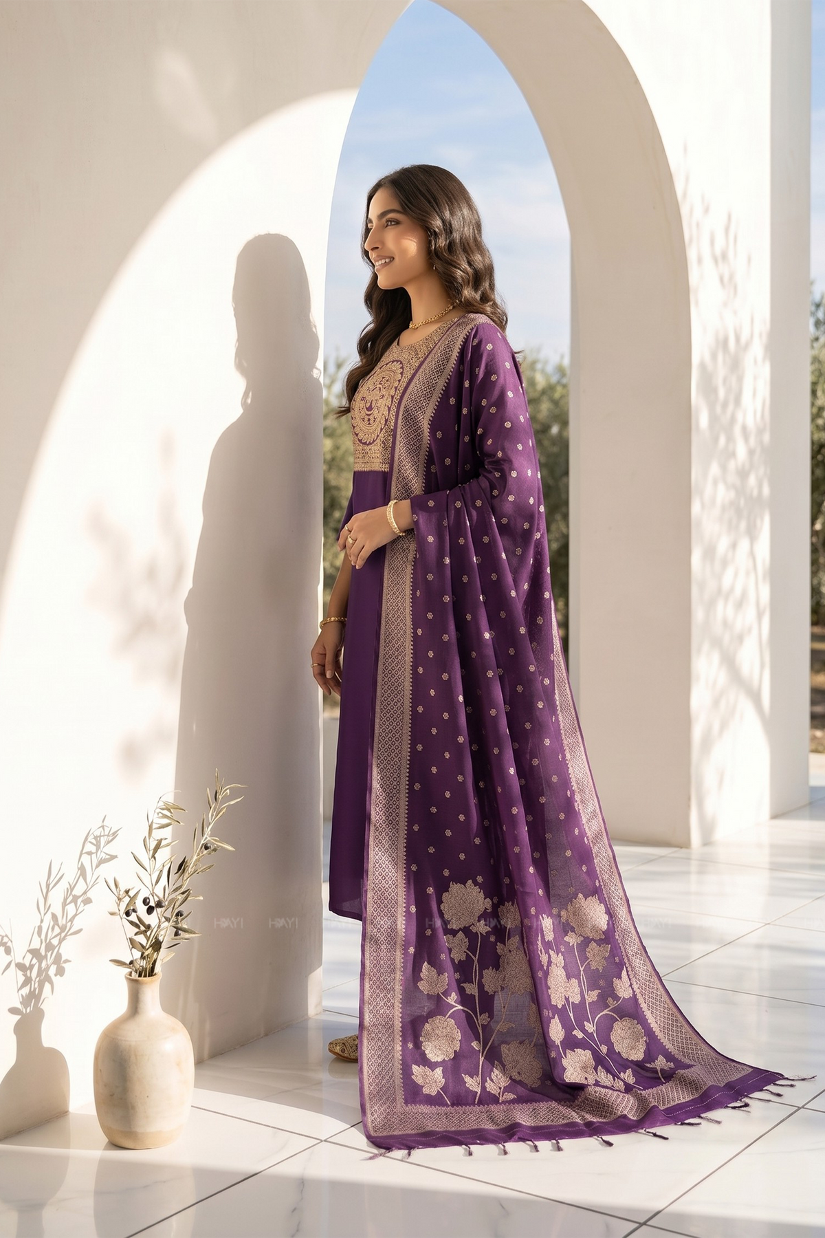 Amethyst Bloom Violet Silk Blend 3-Piece Kurta Set