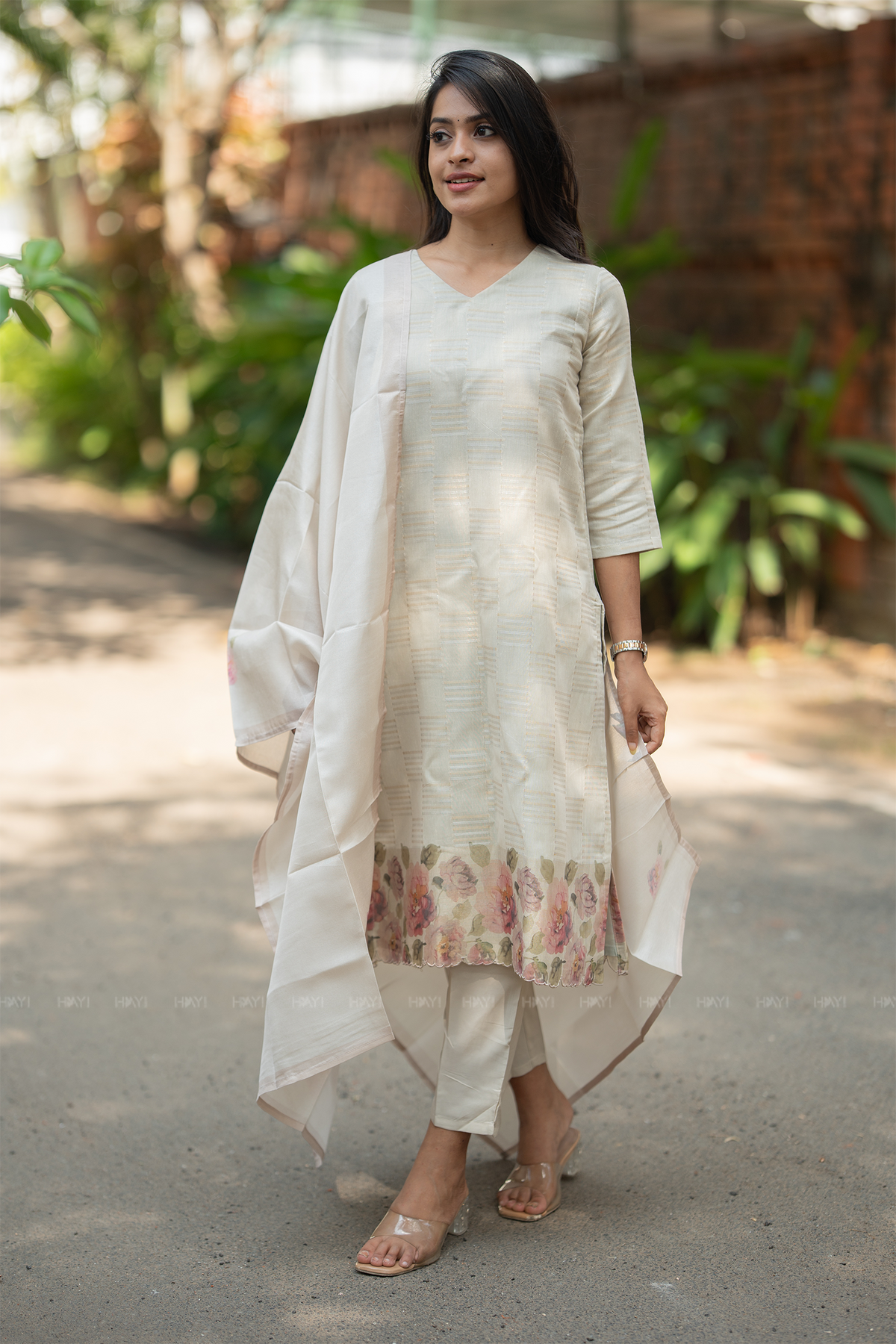 Rosvika Pearl Printed Tussar Checks Kurta Set with Dupatta