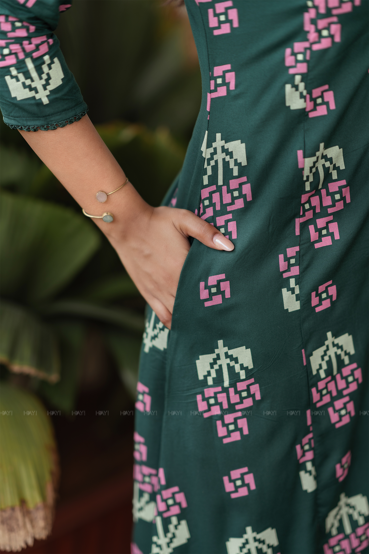 Jade Garden Dark Green Printed Viscose Kurta