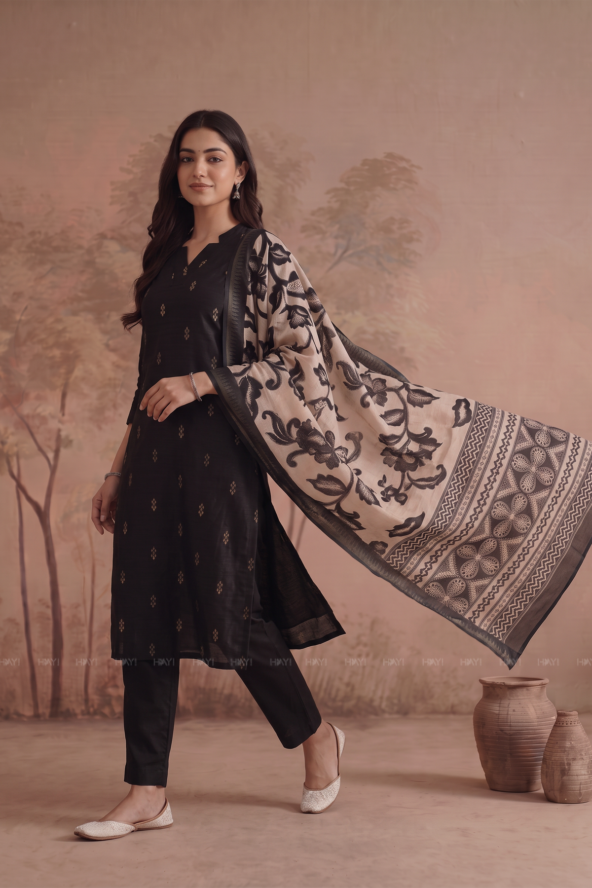 Naira Muse Black Silk Blend Handloom Woven 3-Piece Kurta Set