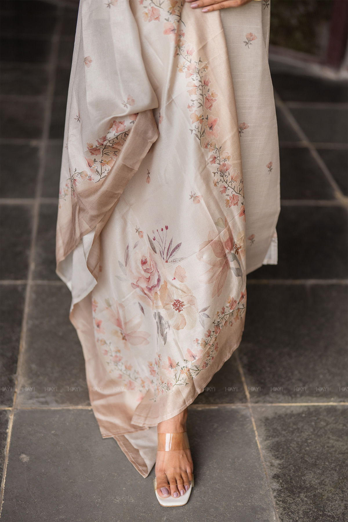 Ivory Grace Embroidered &amp; Printed 3 Piece Tussar Silk Blend Kurti Set with Dupatta