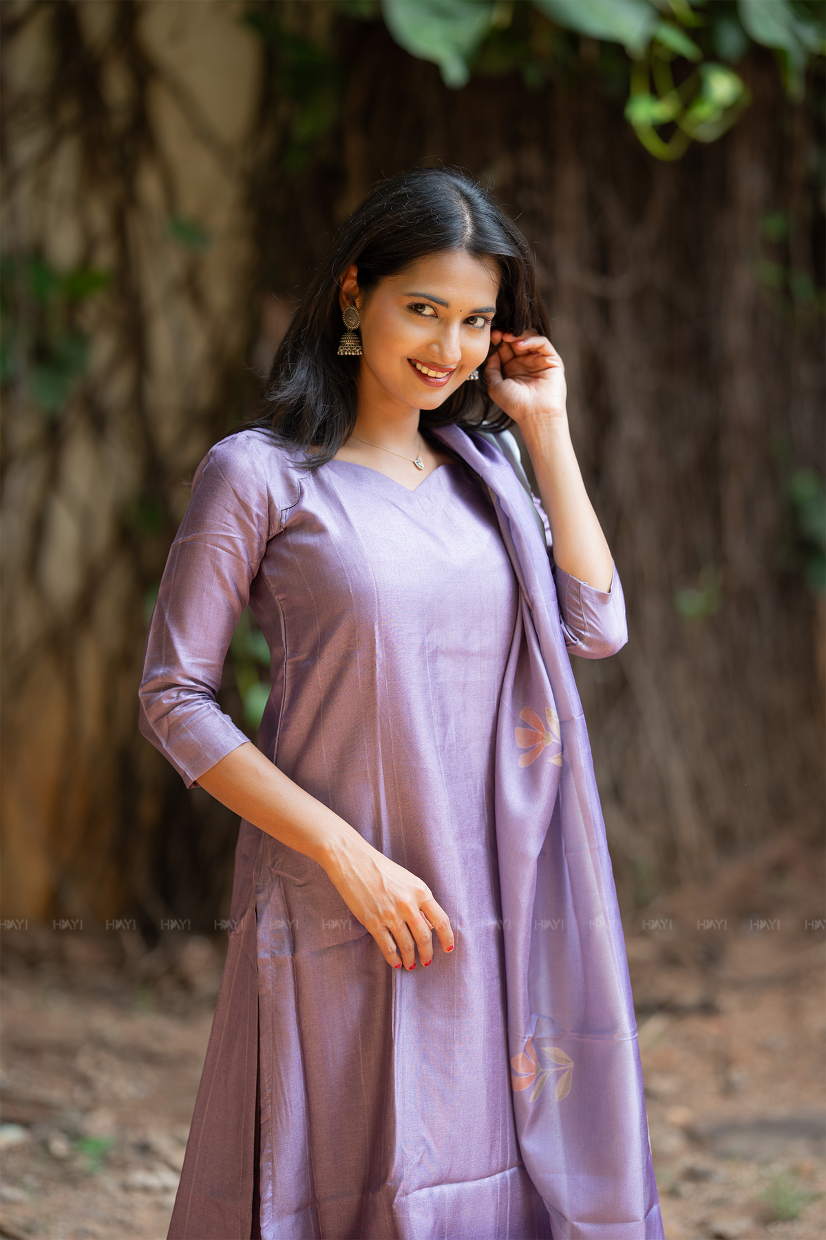 Lavender Hexa Violet 3 Piece Tussar Silk Kurta Set with Dupatta