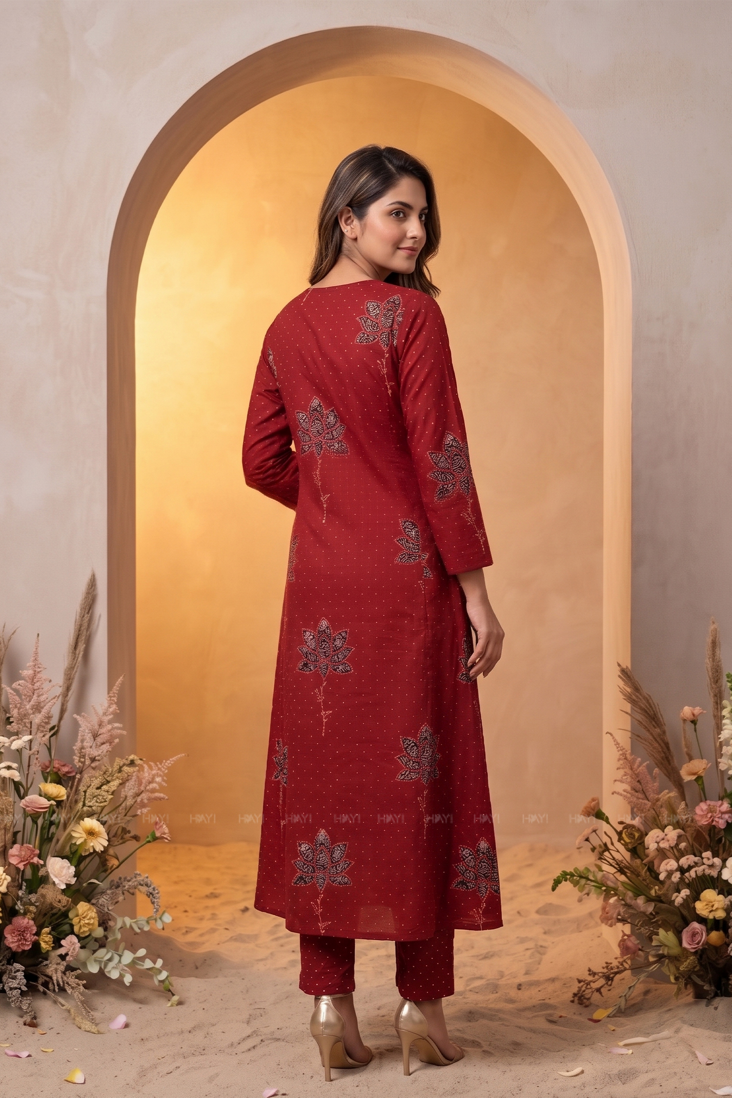 Saffron Petals Red Printed Co-ords