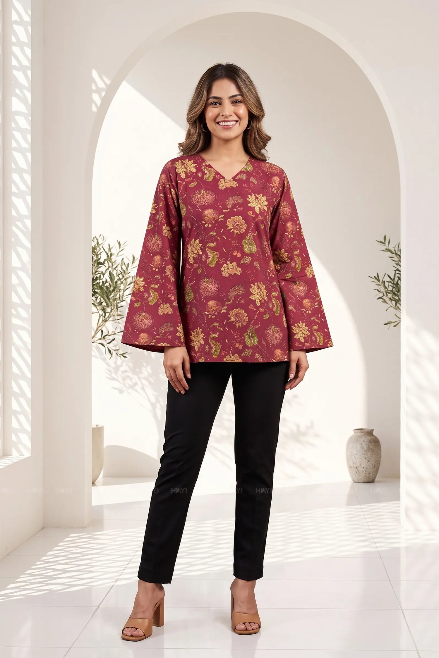 Wine Veil  Printed Short Kurta