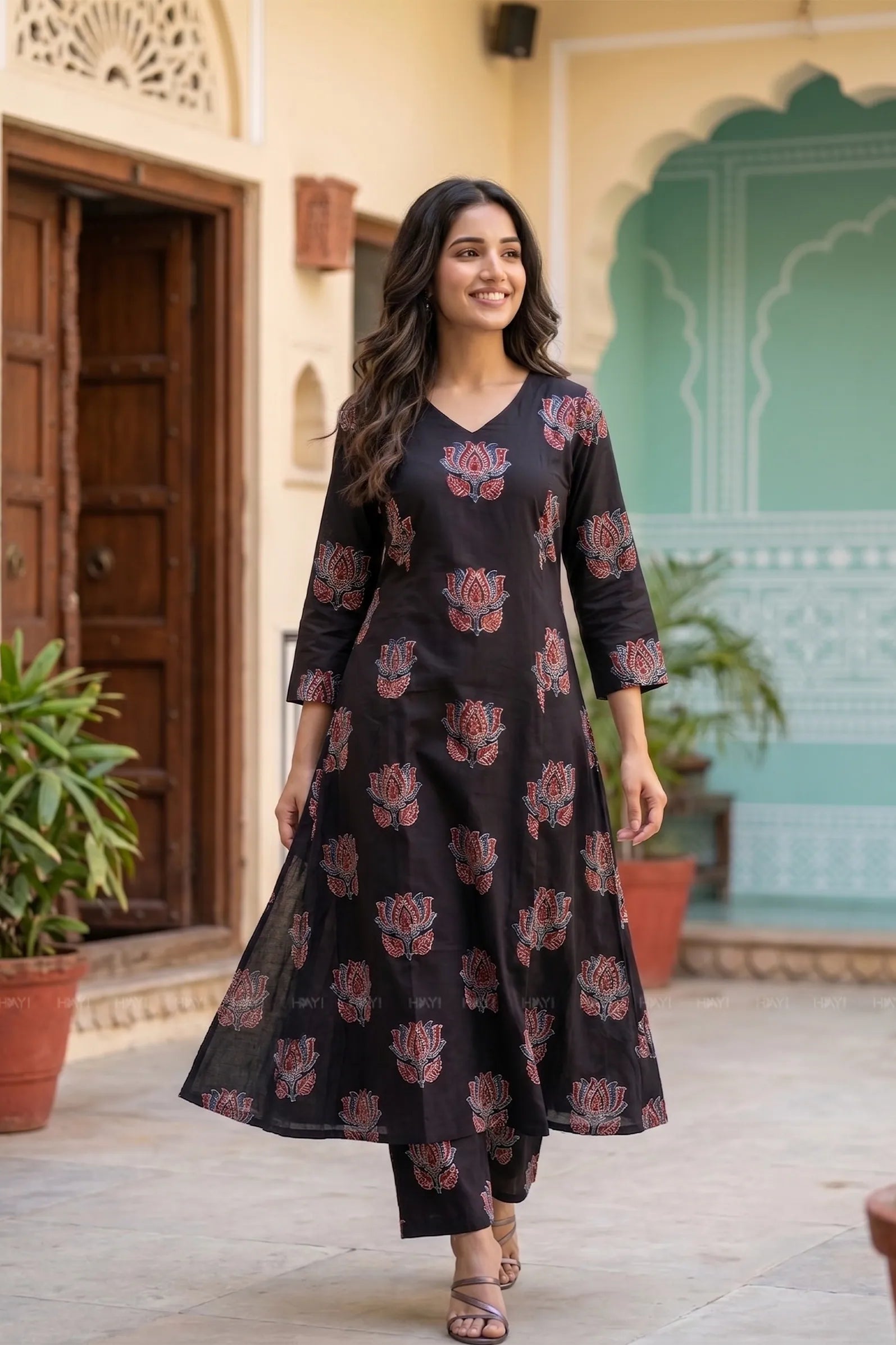 Ember Lotus Black Floral Printed Co-ord set