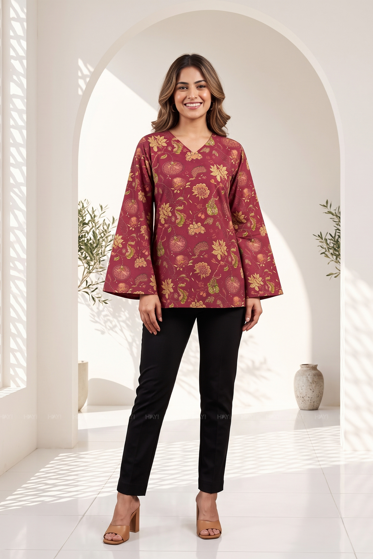 Wine Veil  Printed Short Kurta
