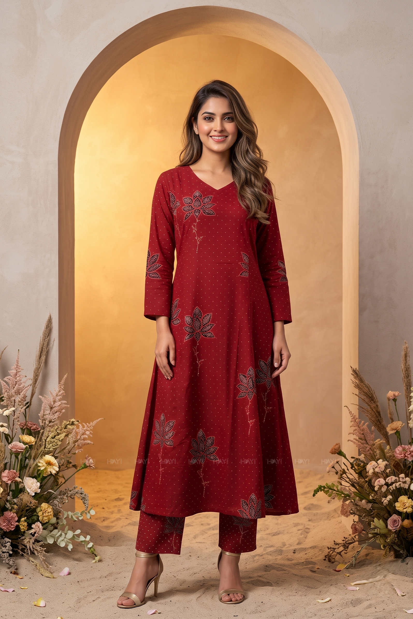 Saffron Petals Red Printed Co-ords