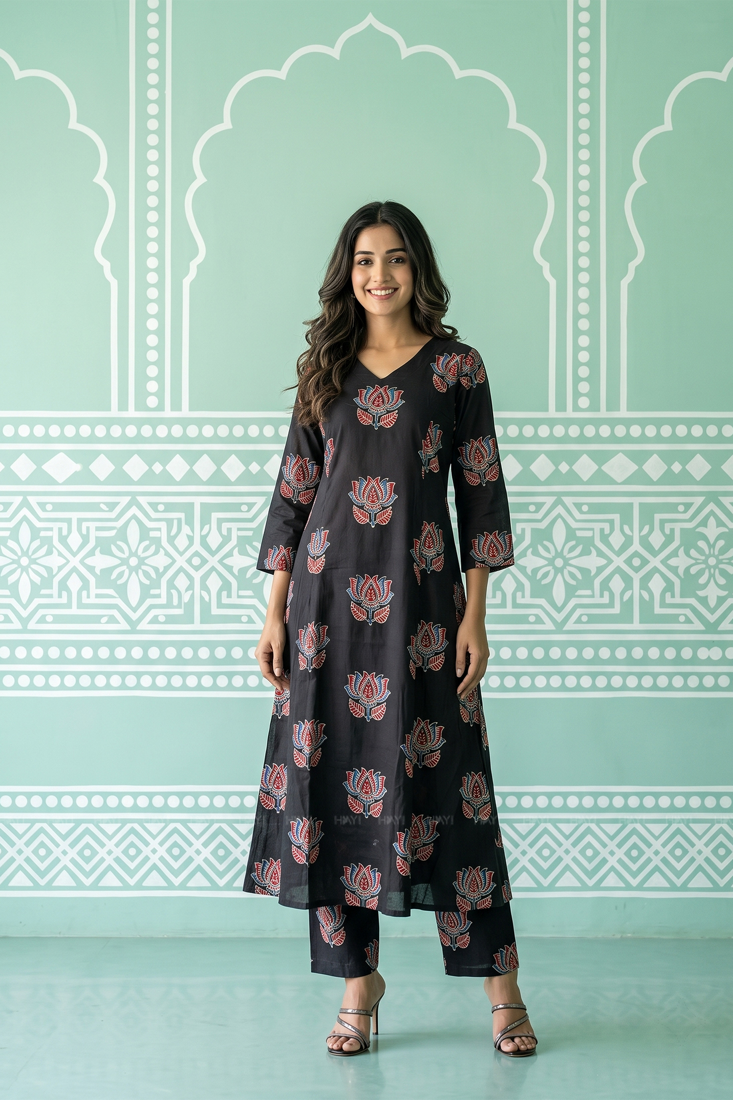 Ember Lotus Black Floral Printed Co-ord set