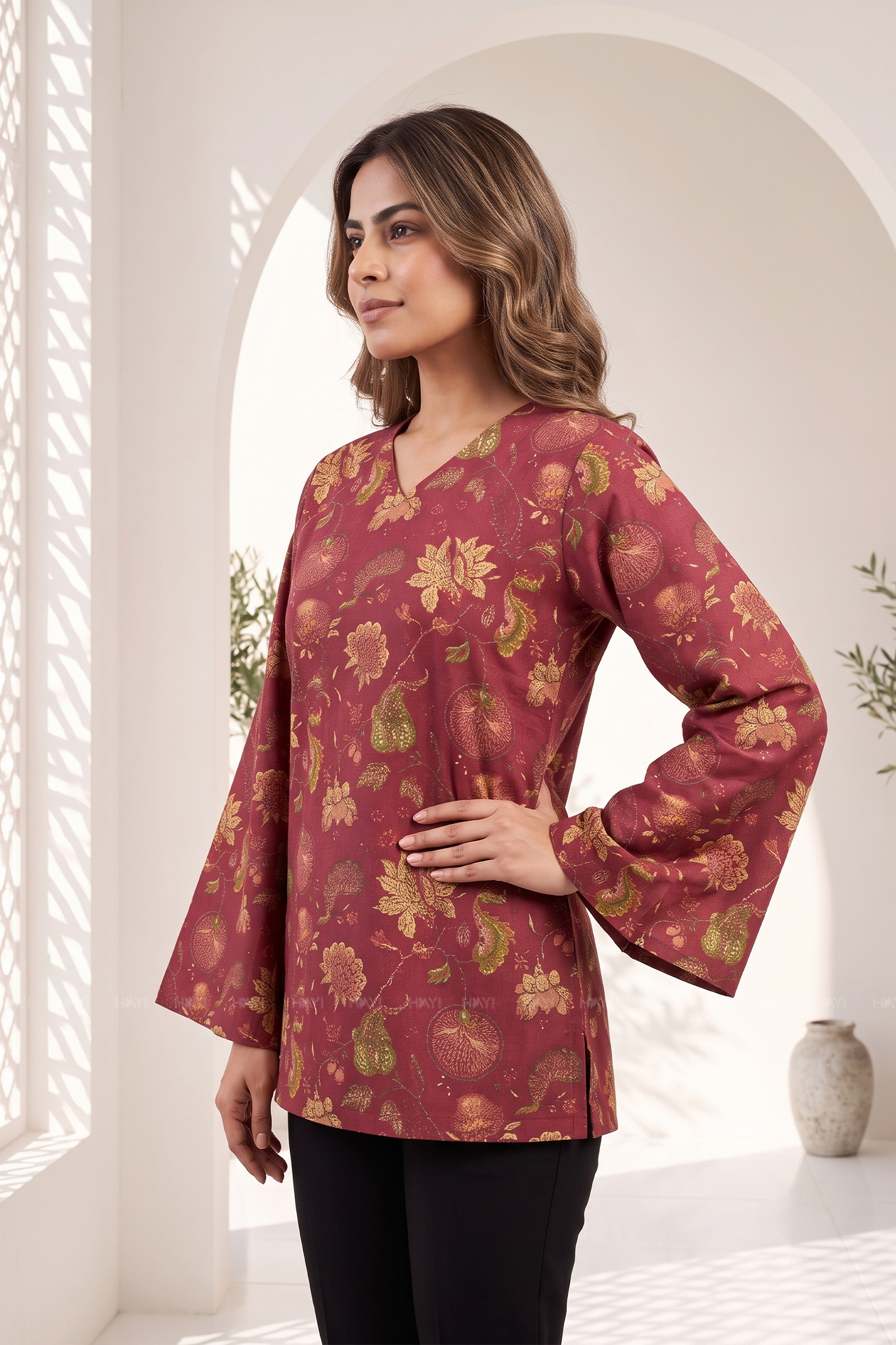 Wine Veil  Printed Short Kurta