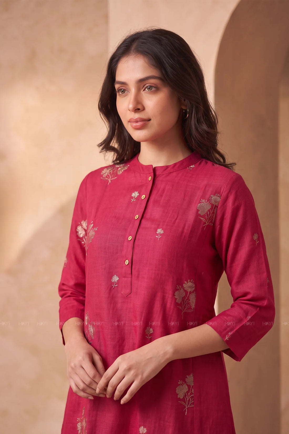 Floral Serenade Hot Pink Embroidered Silk Blend Co-ord Set