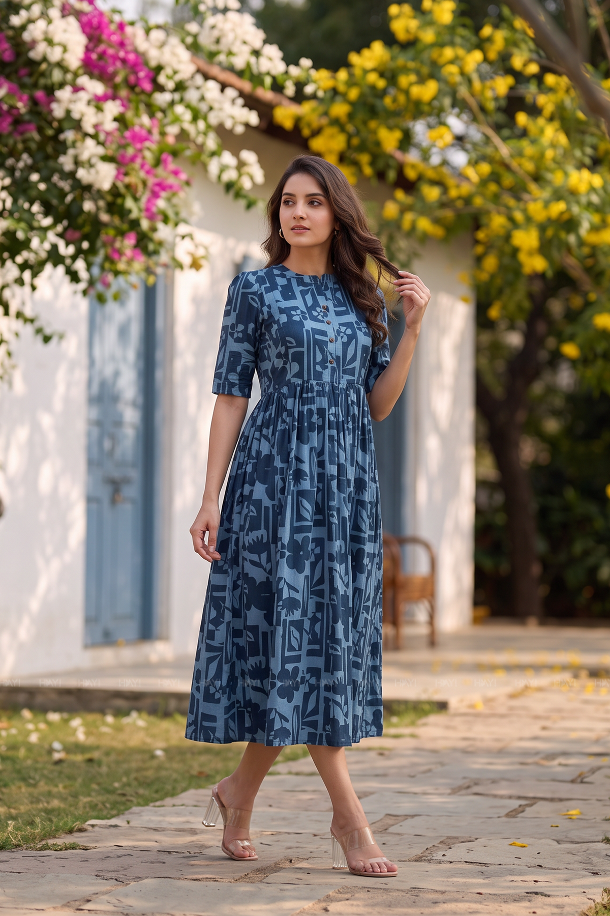 Teal Floral Mosaic Printed Maternity and Feeding Maxi Dress