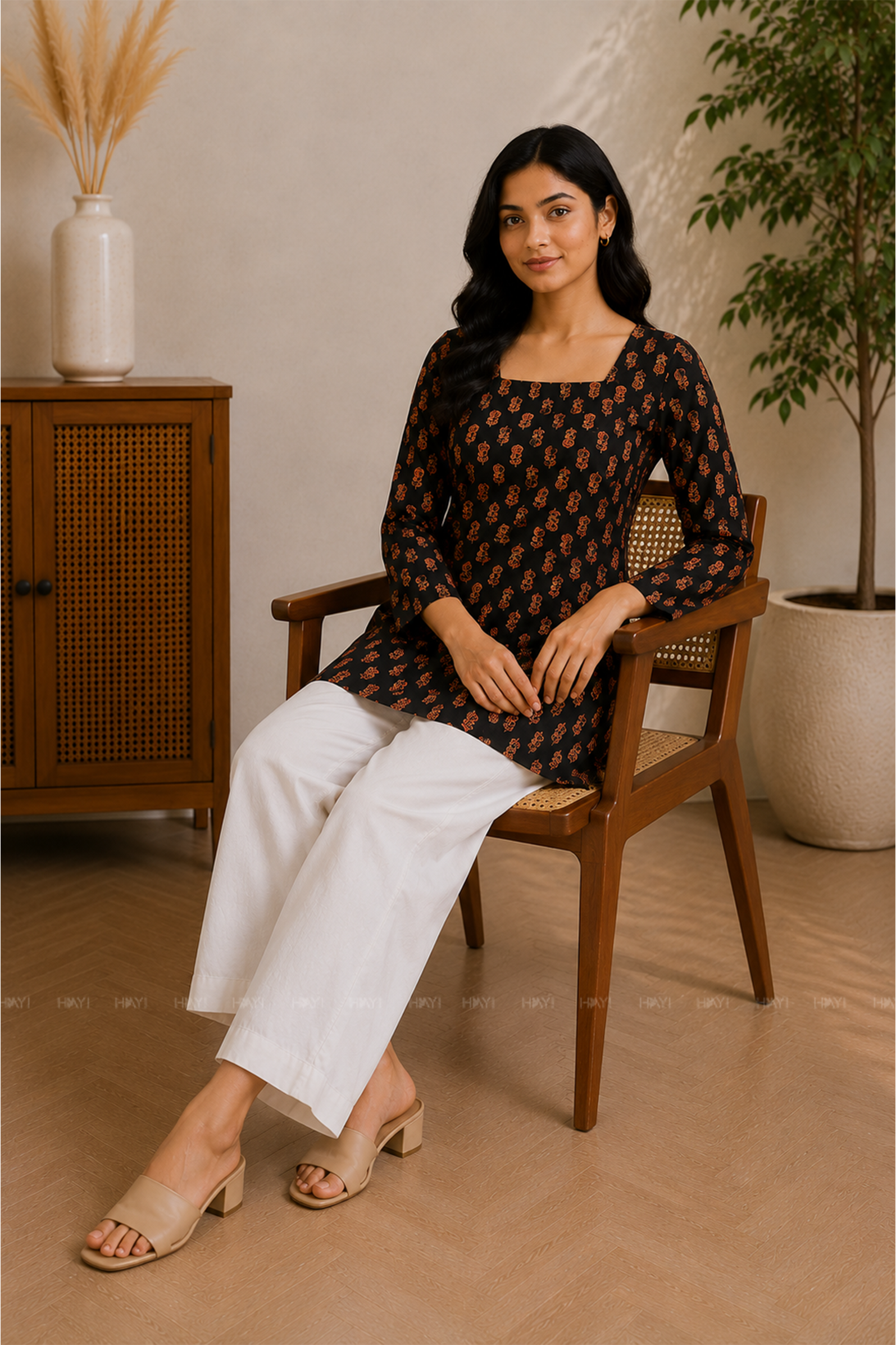 Chestnut Chic Printed Short Kurta