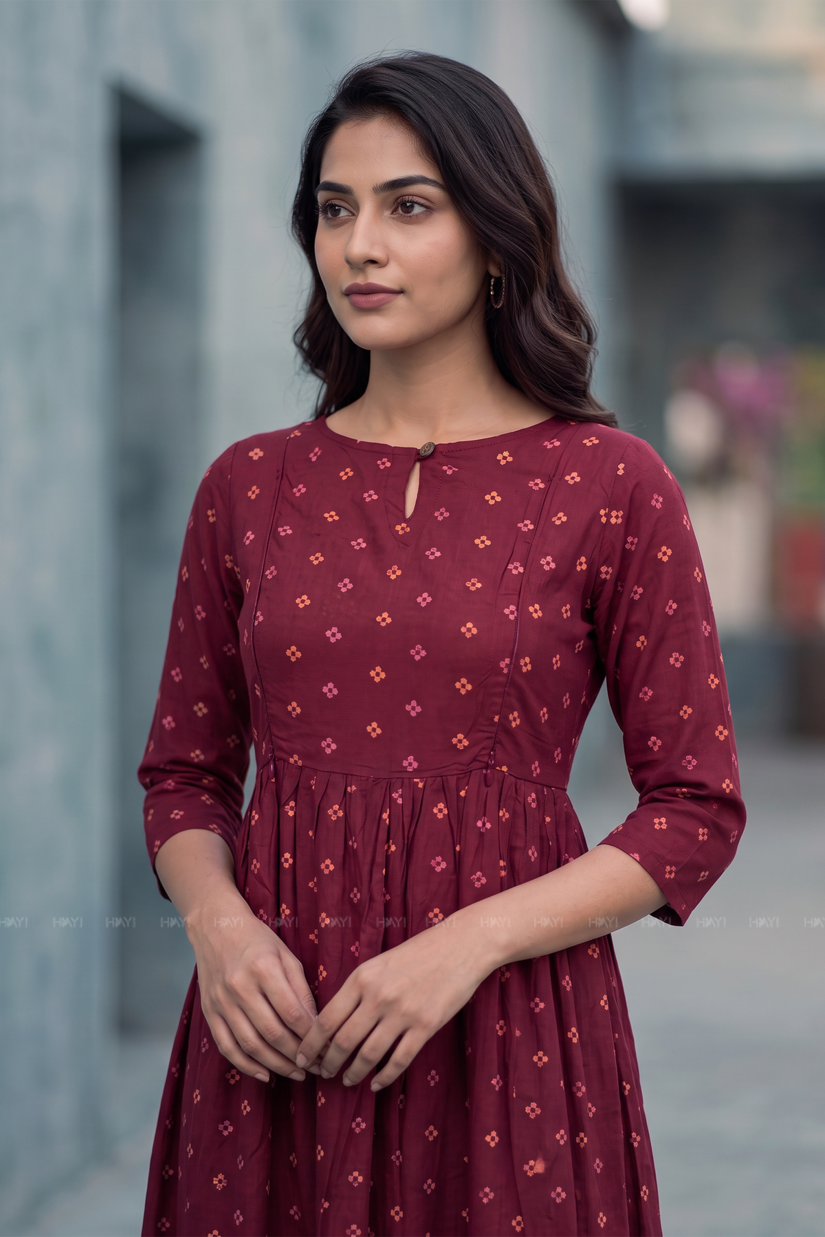 Berry Belle Maroon Printed Maternity Maxi Dress