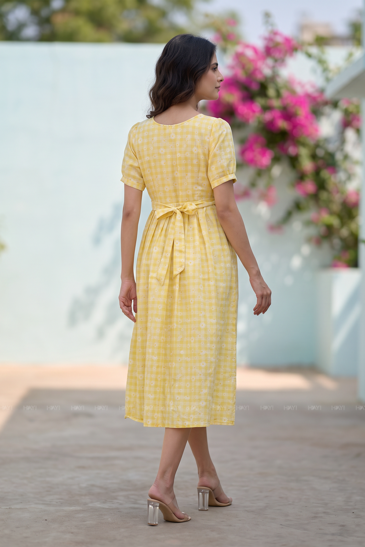 Daisy Gingham Yellow Printed Maternity Maxi Dress